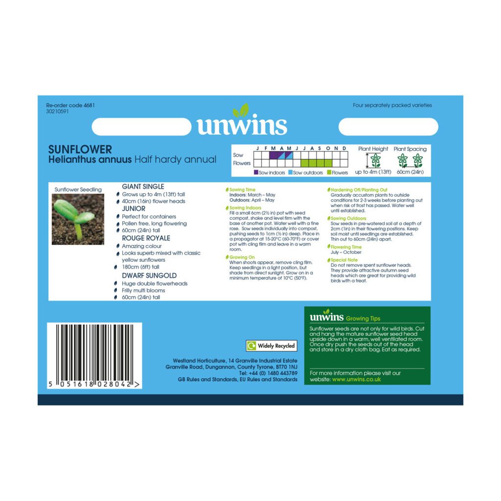 Unwins Sunflower Allsorts Collection 4 In 1 Seeds 5051618028042 2